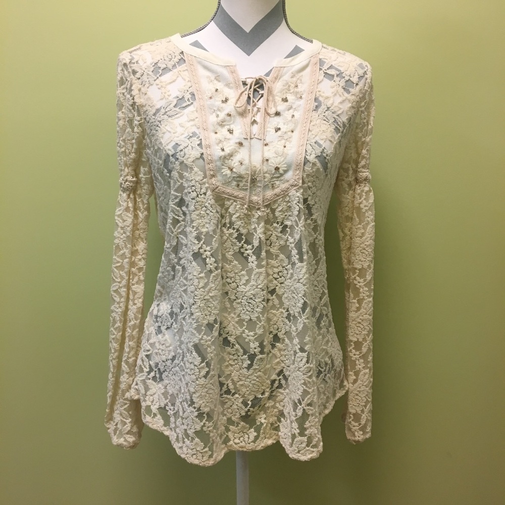 NWT Miss Me Beaded Lace Top
